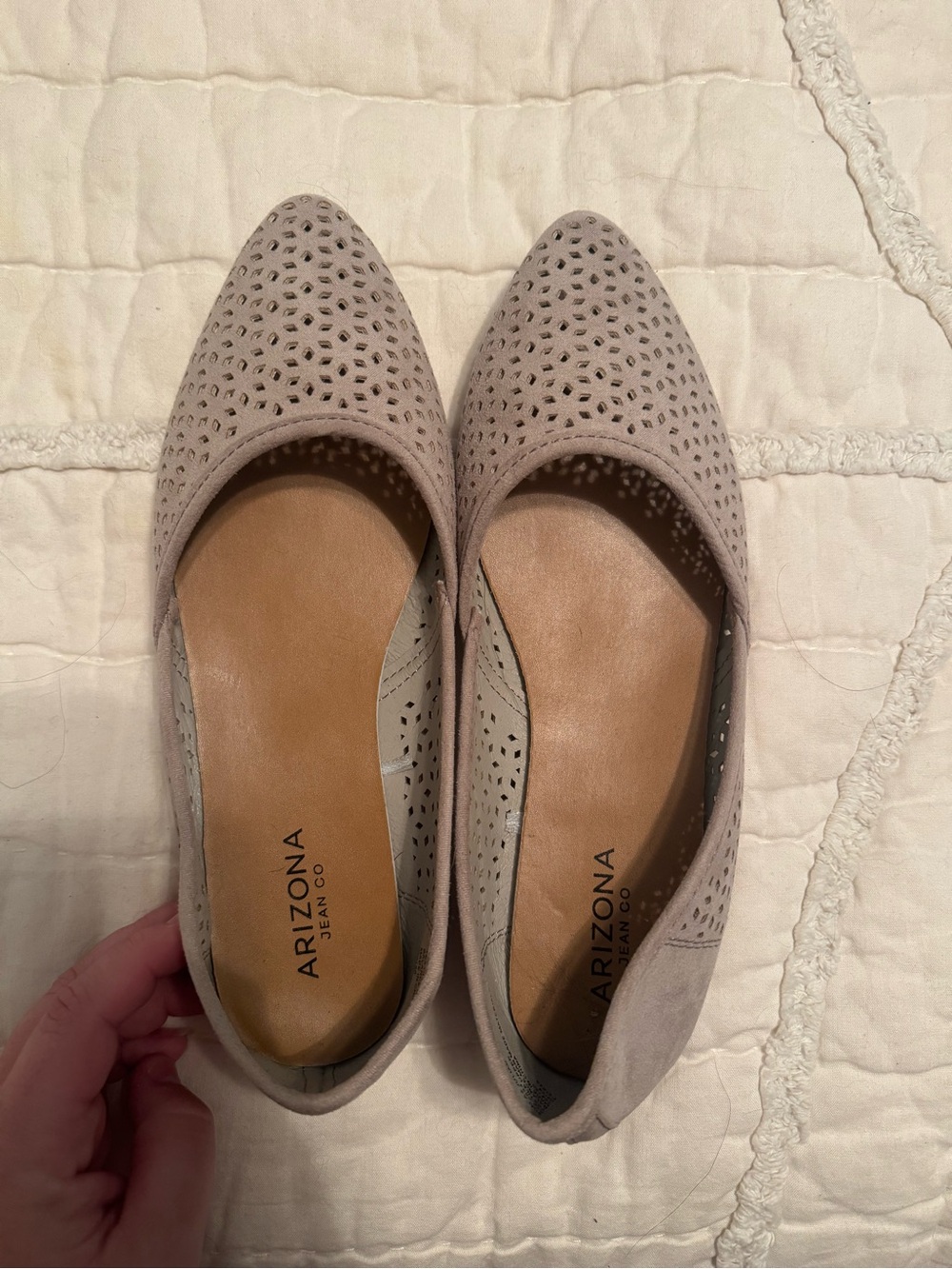 Arizona Jean Company Taupe Suede Laser-Cut Pointed Flats